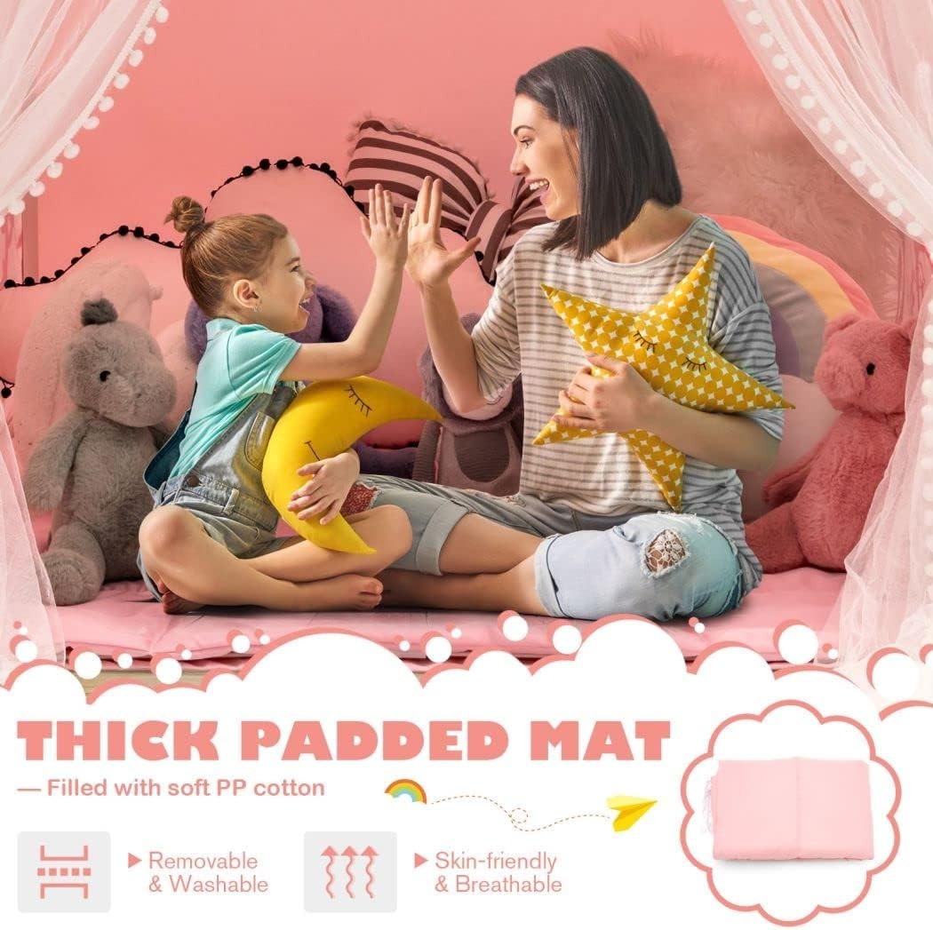 Pink Kids Castle Playhouse Tent Indoor Outdoor w Mat Windows Gift