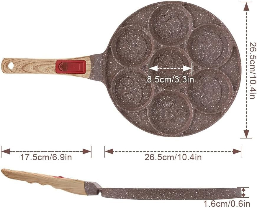 4-Cup Egg Pan Non-Stick Pancake Skillet w/ Lid & Detachable Handle Black