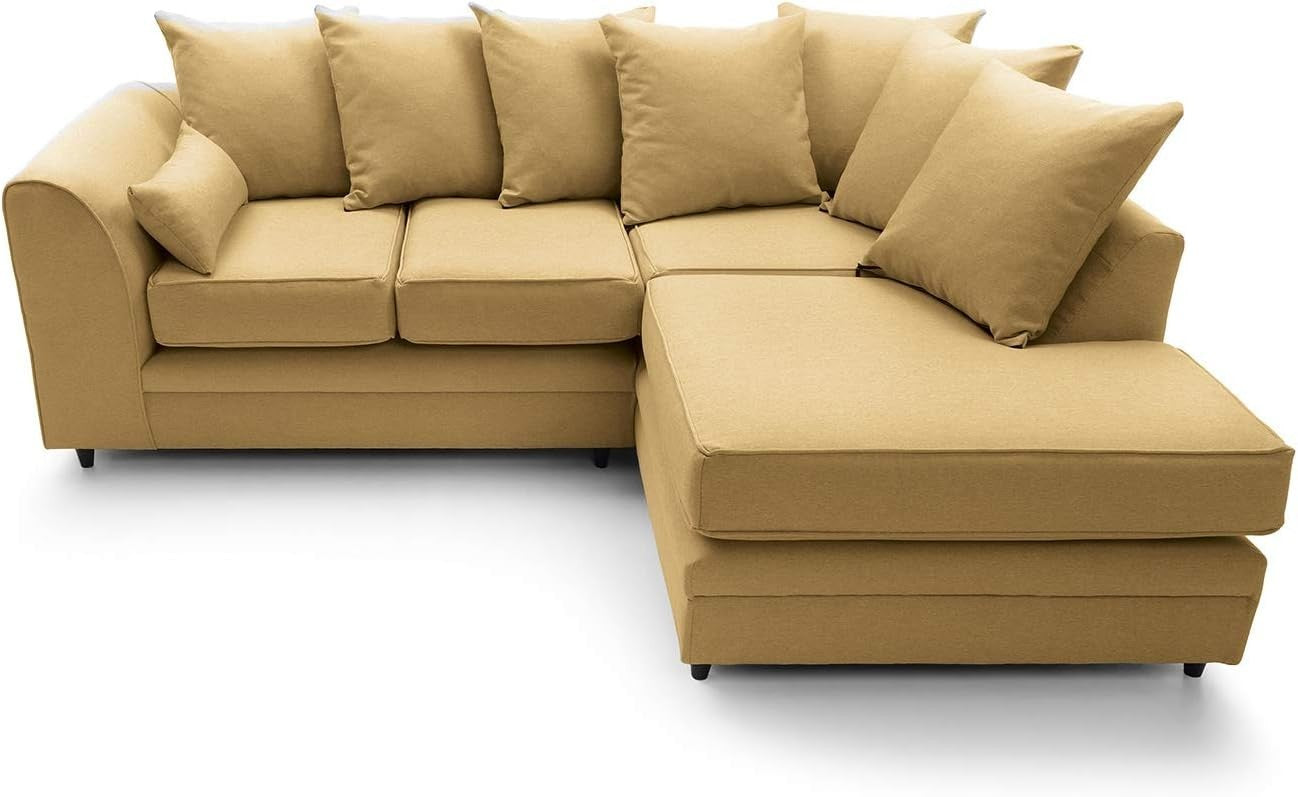 Mustard L-Shaped Corner Sofa 3 Seater Brushed Cotton Modern Comfort