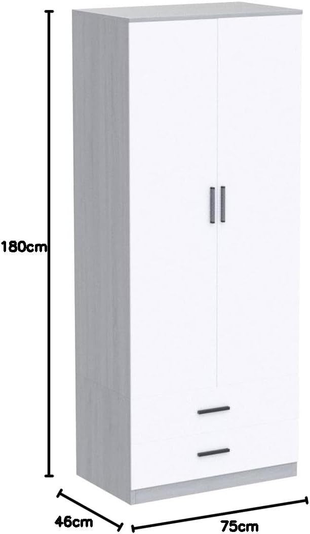 Tall 2 Door White Drawer Wardrobe Modern Clothes Storage for Bedroom Home