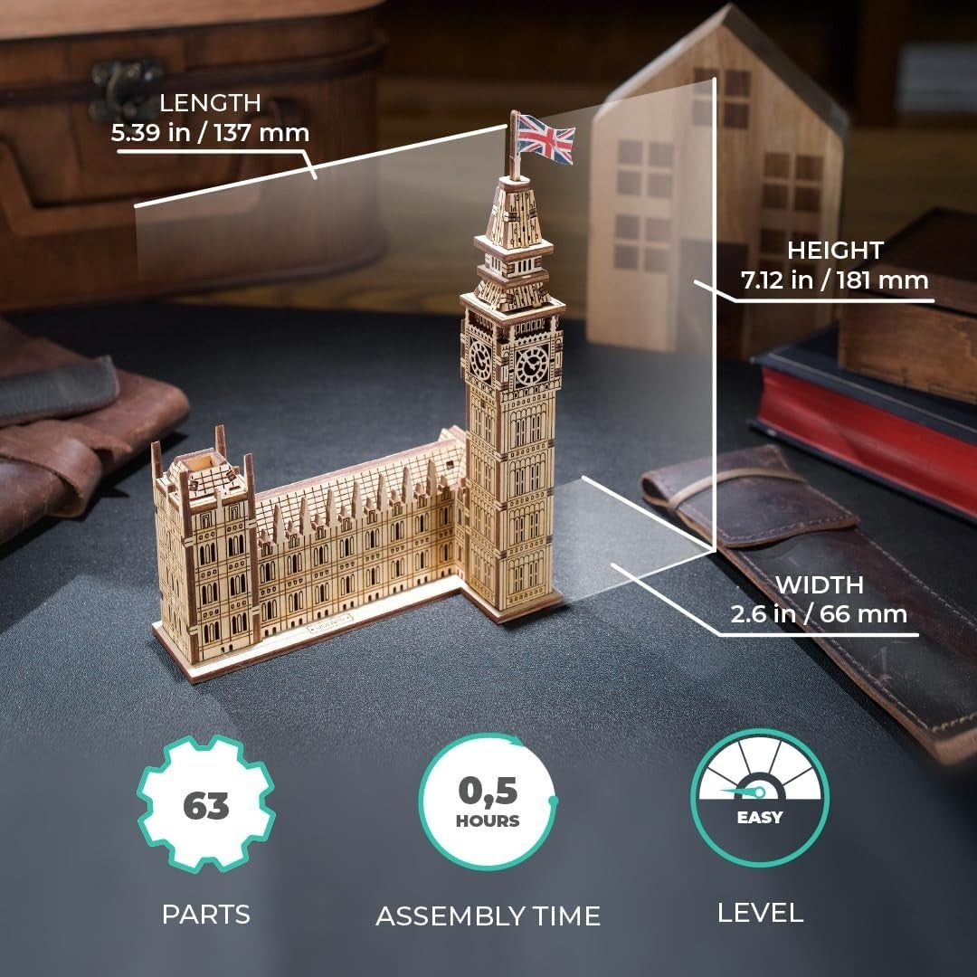 3D Wooden Big Ben Puzzle Kit - DIY London Architecture Model