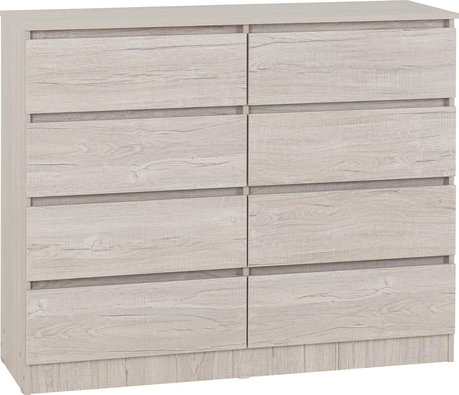 8 Drawer Bedroom Chest Slim Storage Cabinet Urban Snow Finish 121cm Wide