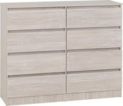 8 Drawer Bedroom Chest Slim Storage Cabinet Urban Snow Finish 121cm Wide