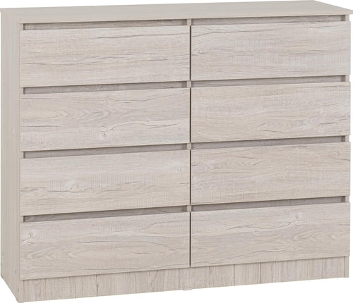 8 Drawer Bedroom Chest Slim Storage Cabinet Urban Snow Finish 121cm Wide
