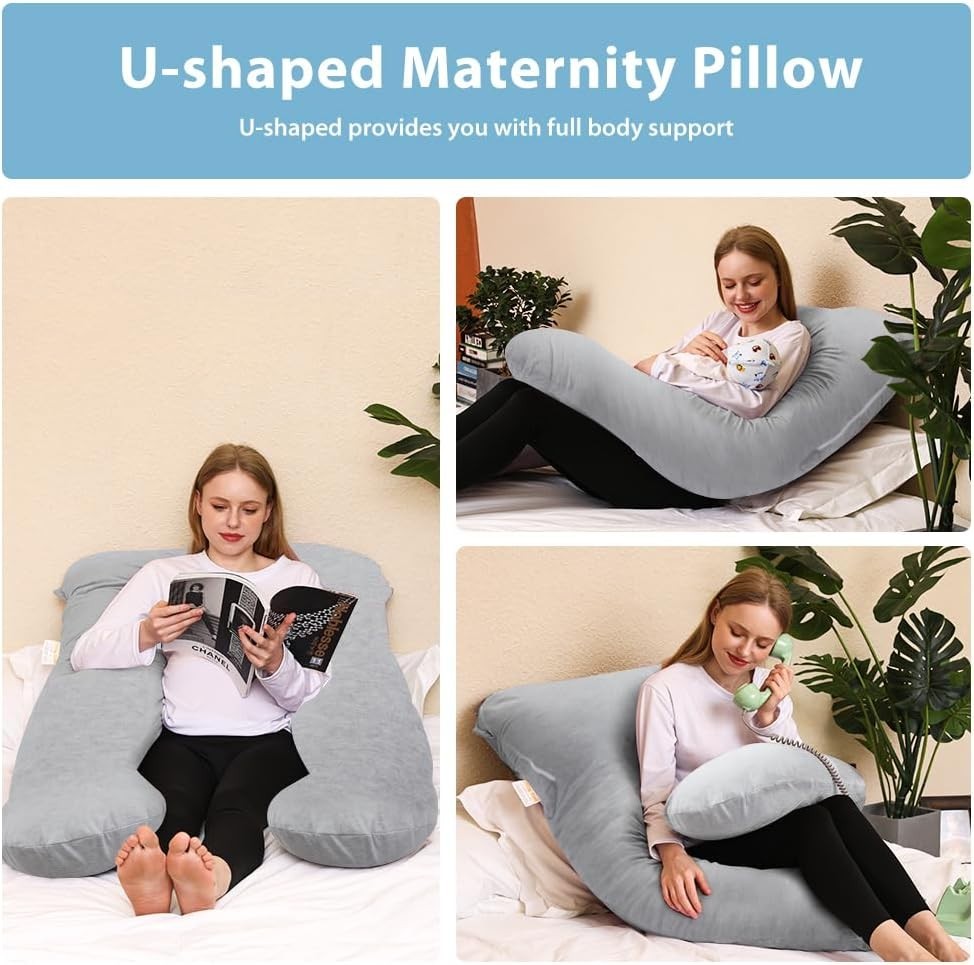 Cooling Pregnancy Pillow U Shaped Full Body Maternity Support Pillow 55in Washab