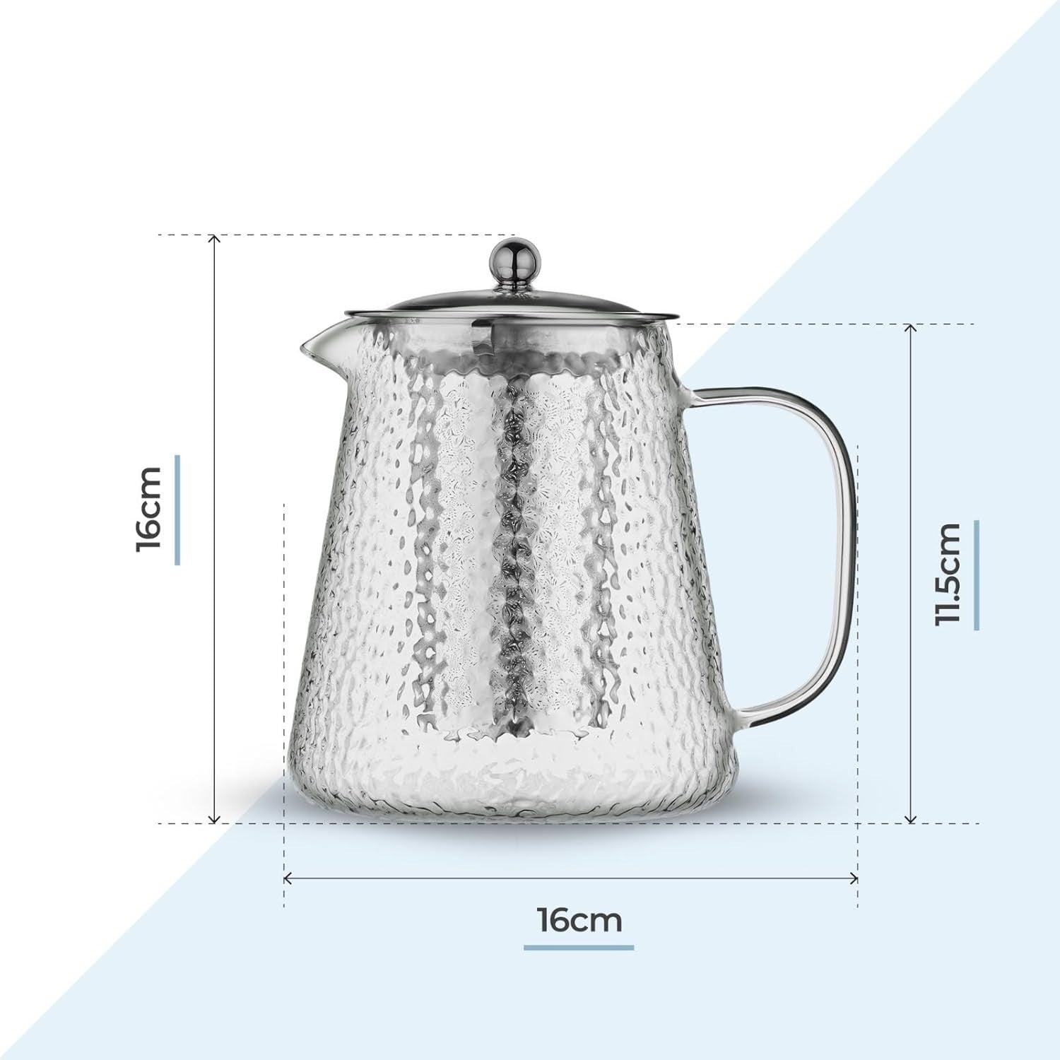 Glass Teapot with Infuser 900ml Loose Leaf Tea Maker 4 Cup Silver