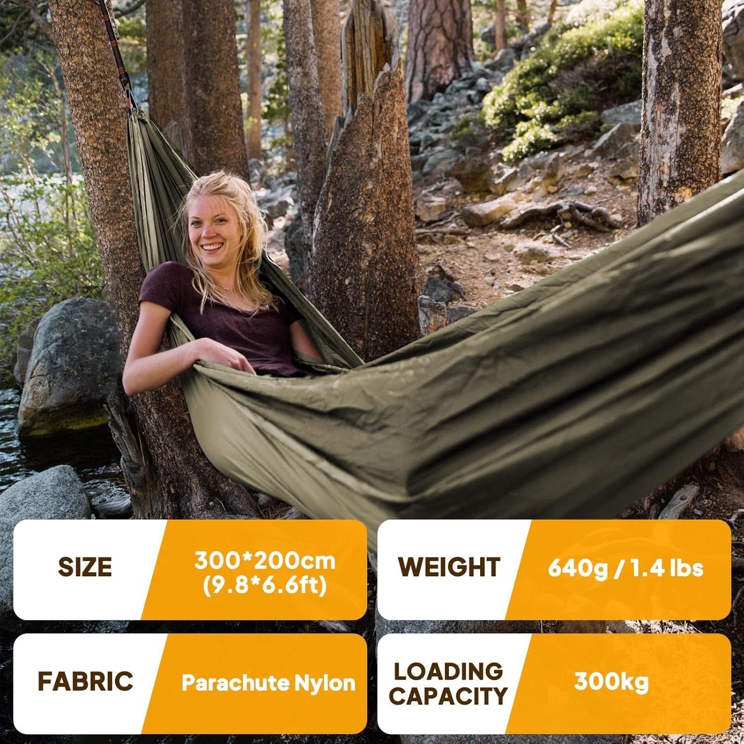 Ultra-Light Travel Camping Hammock 300kg Load Breathable Parachute Nylon