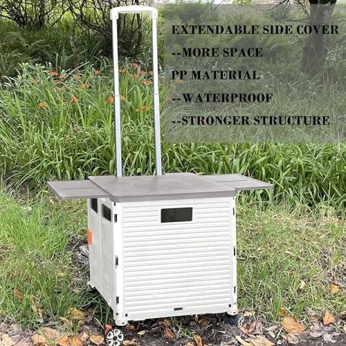 Foldable Shopping Cart Heavy Duty 55kg 360° Wheels Telescopic Handle White