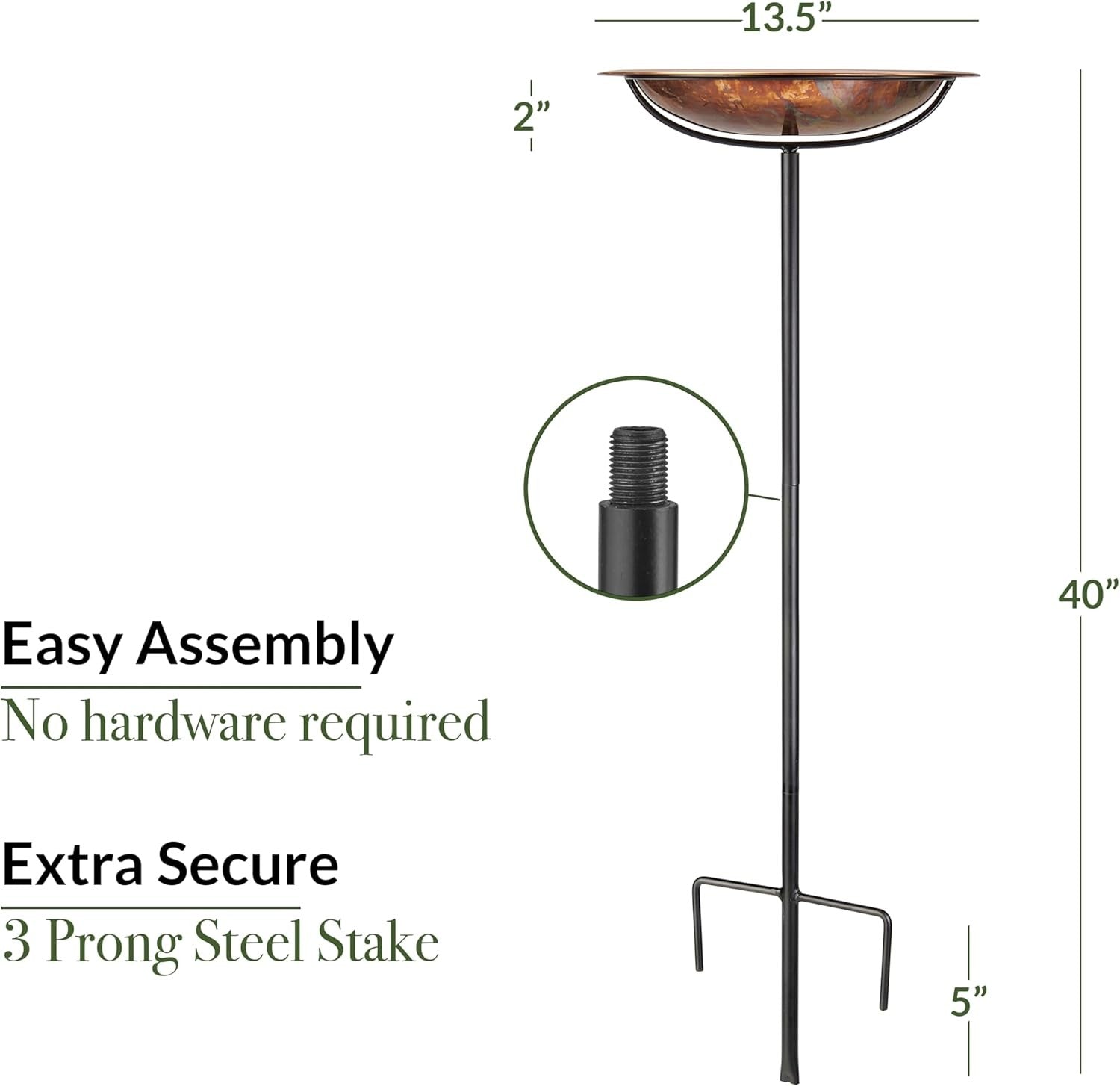 13” Copper Bird Bath on Stake | Garden Bowl Water Feature Outdoor Decor