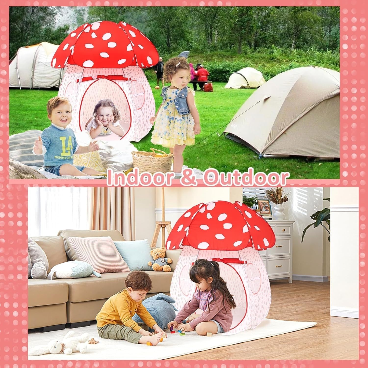 Kids Mushroom Play Tent Pop Up Indoor Outdoor Fairy Playhouse Gift