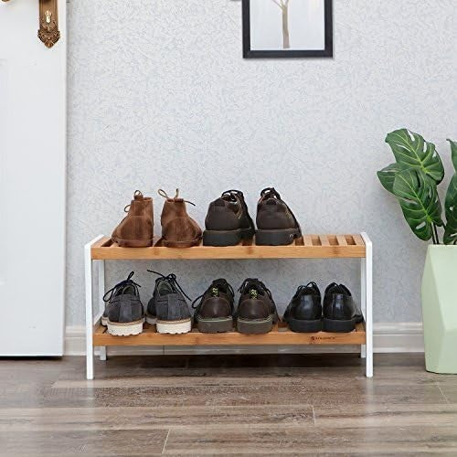 2-Tier Bamboo Shoe Rack Storage Shelf for Hallway Bedroom Living Room