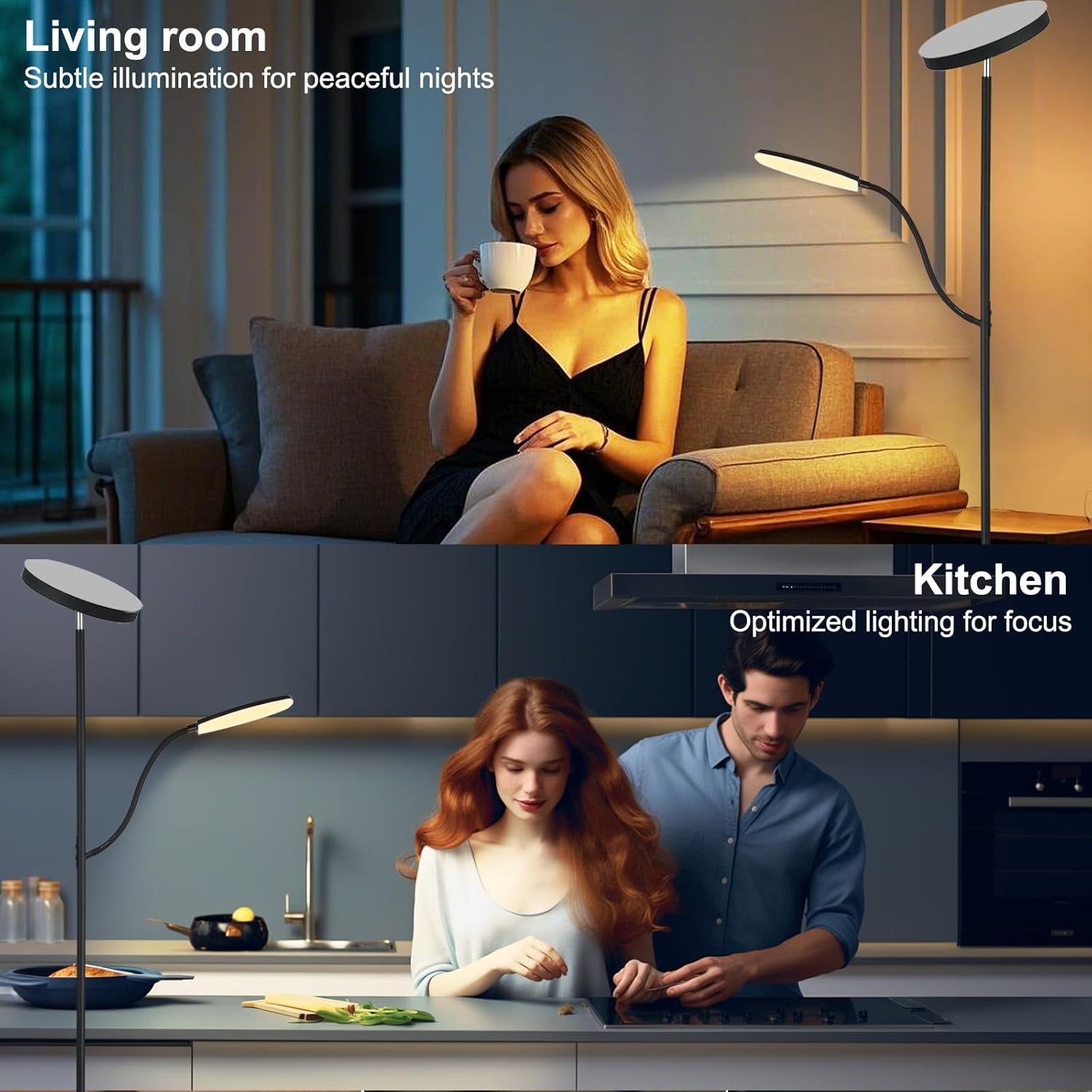 RGB LED Floor Lamp 36W 3000LM Dimmable Torchier with Reading Light