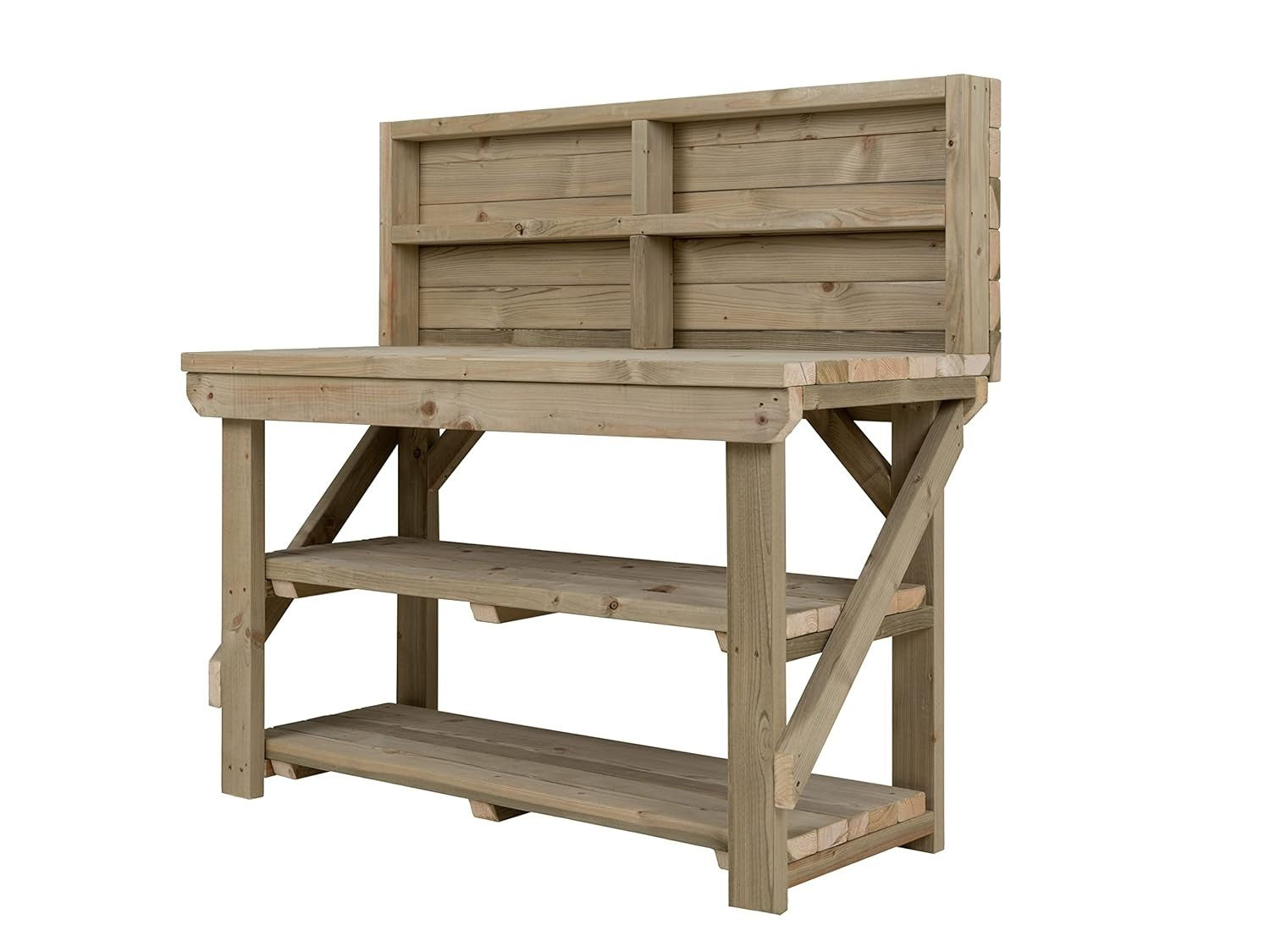 4ft Heavy Duty Workbench with Back Panel & Double Shelf – Pressure Treated