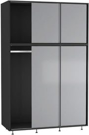 6-Door Grey Sliding Wardrobe with Adjustable Feet & Spacious Bedroom Storage
