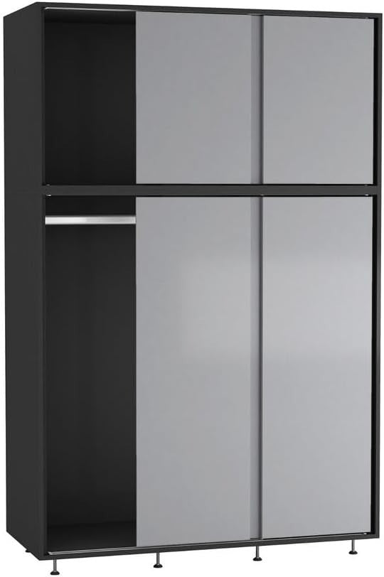 6-Door Grey Sliding Wardrobe with Adjustable Feet & Spacious Bedroom Storage