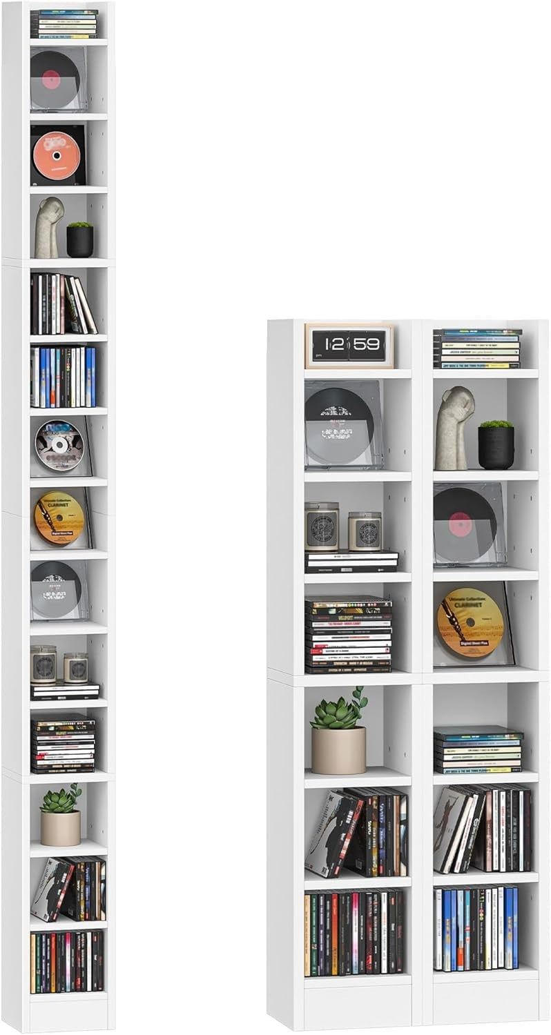 CD DVD Storage Tower 14 Shelf Media Rack Adjustable Bookcase White
