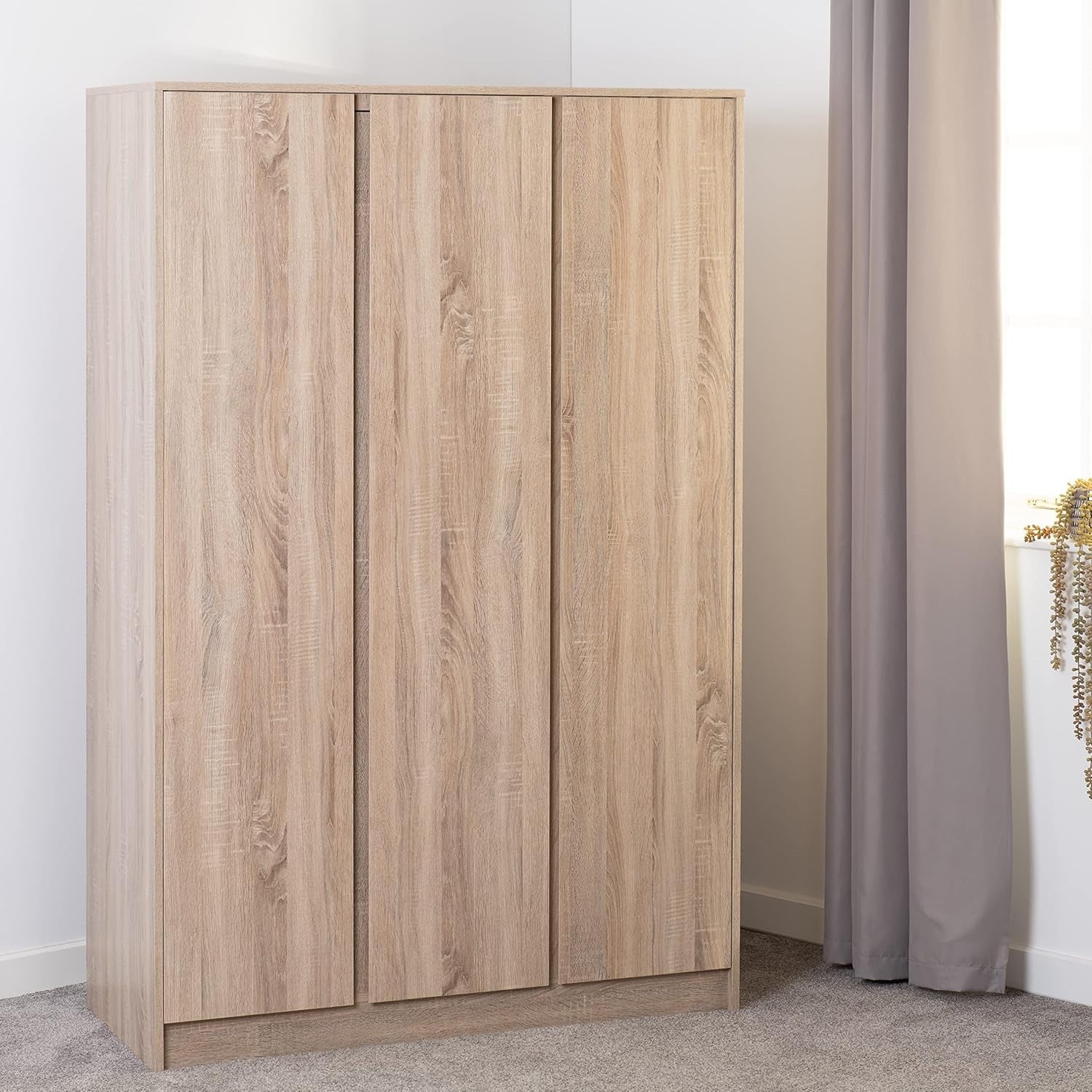 3 Door Sonoma Oak Wardrobe with Anti-Tip Safety & Spacious Storage