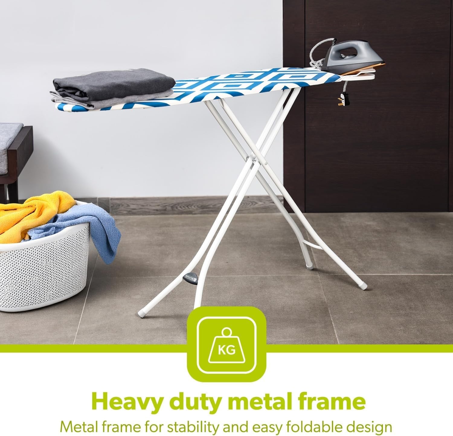 Adjustable Folding Ironing Board with Iron Rest Lightweight Compact Blue