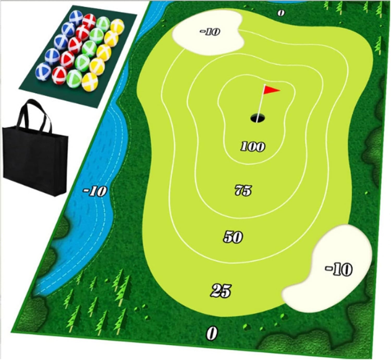 Golf Chipping Practice Mat Set Indoor Outdoor Target w/ 16 Balls