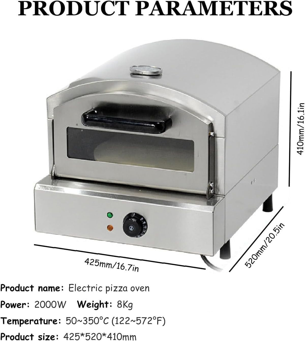 Commercial Electric Pizza Oven | Stainless Steel Countertop Cooker 350°C