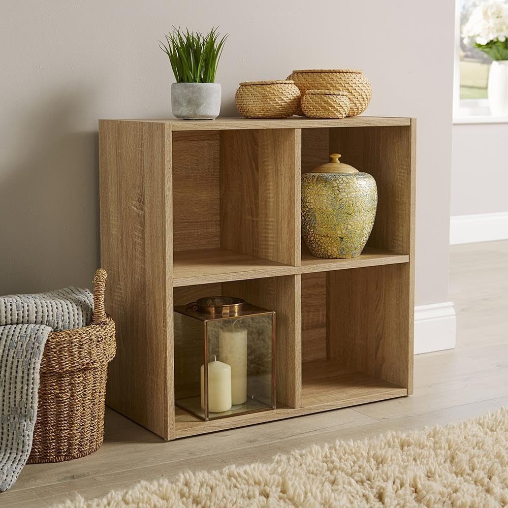 4 Cube Storage Shelf Wooden Bookcase Display Unit Oak Effect 60cm