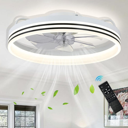 White LED Ceiling Fan, 6 Speeds, Dimmable, Color Change, Remote