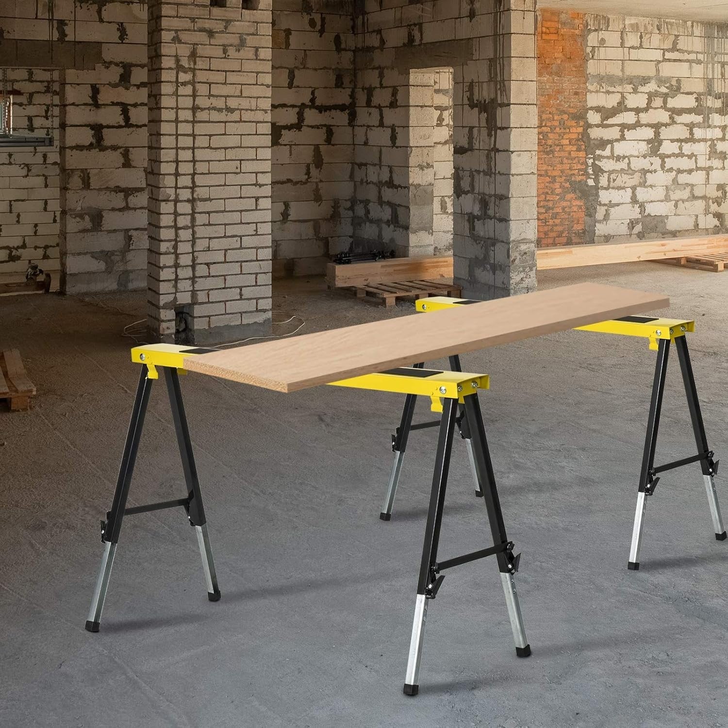 2x Adjustable Folding Sawhorse Workbench Metal Trestles Non-Slip EVA Top 100kg