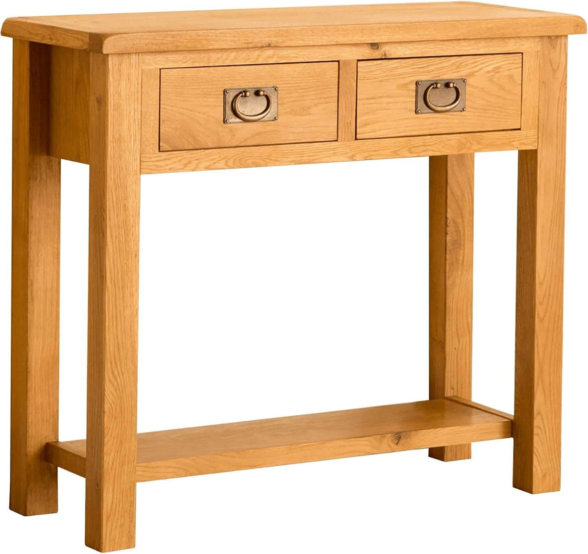 Rustic Oak Console Table with Drawers Storage Shelf | Slim Hallway Unit