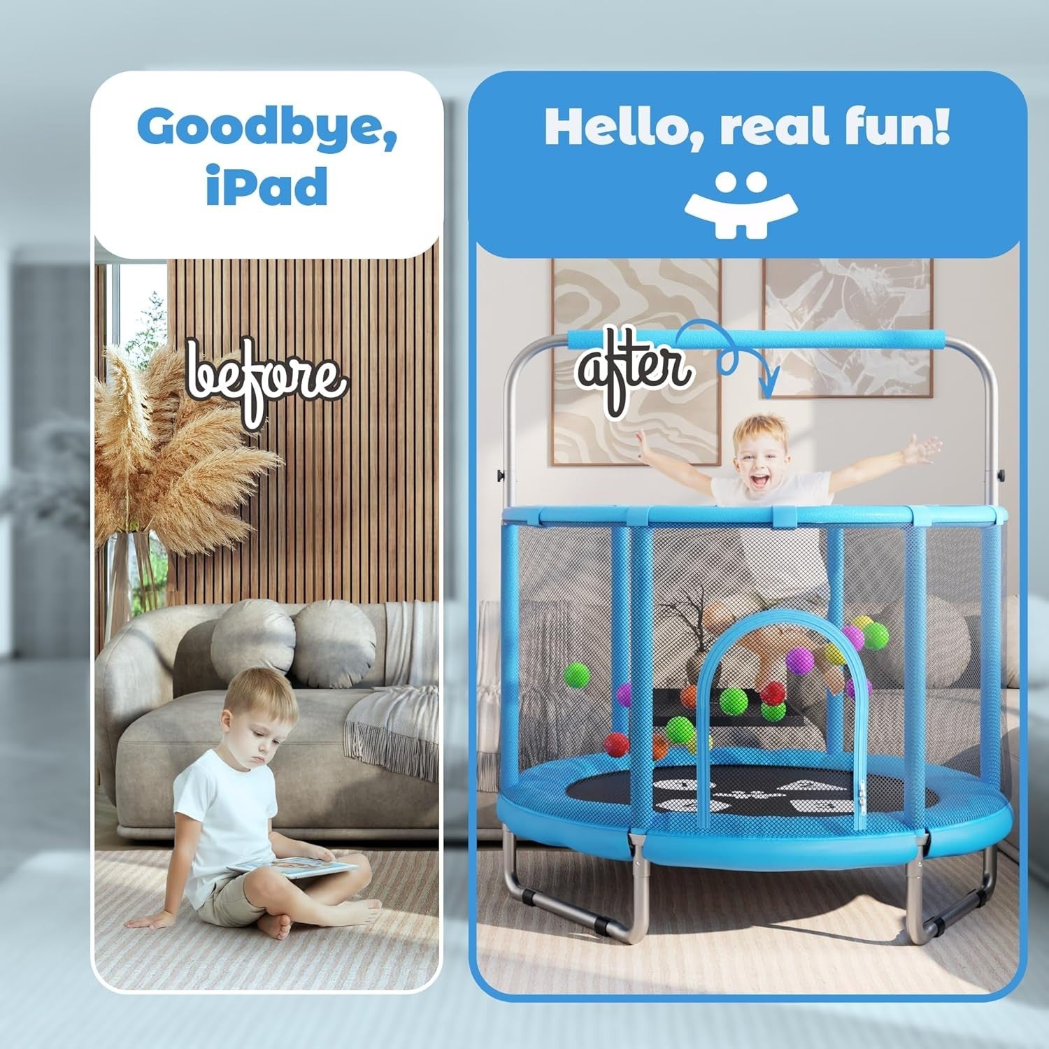 55in Toddler Trampoline Safety Enclosure Indoor Outdoor Ages 1–6