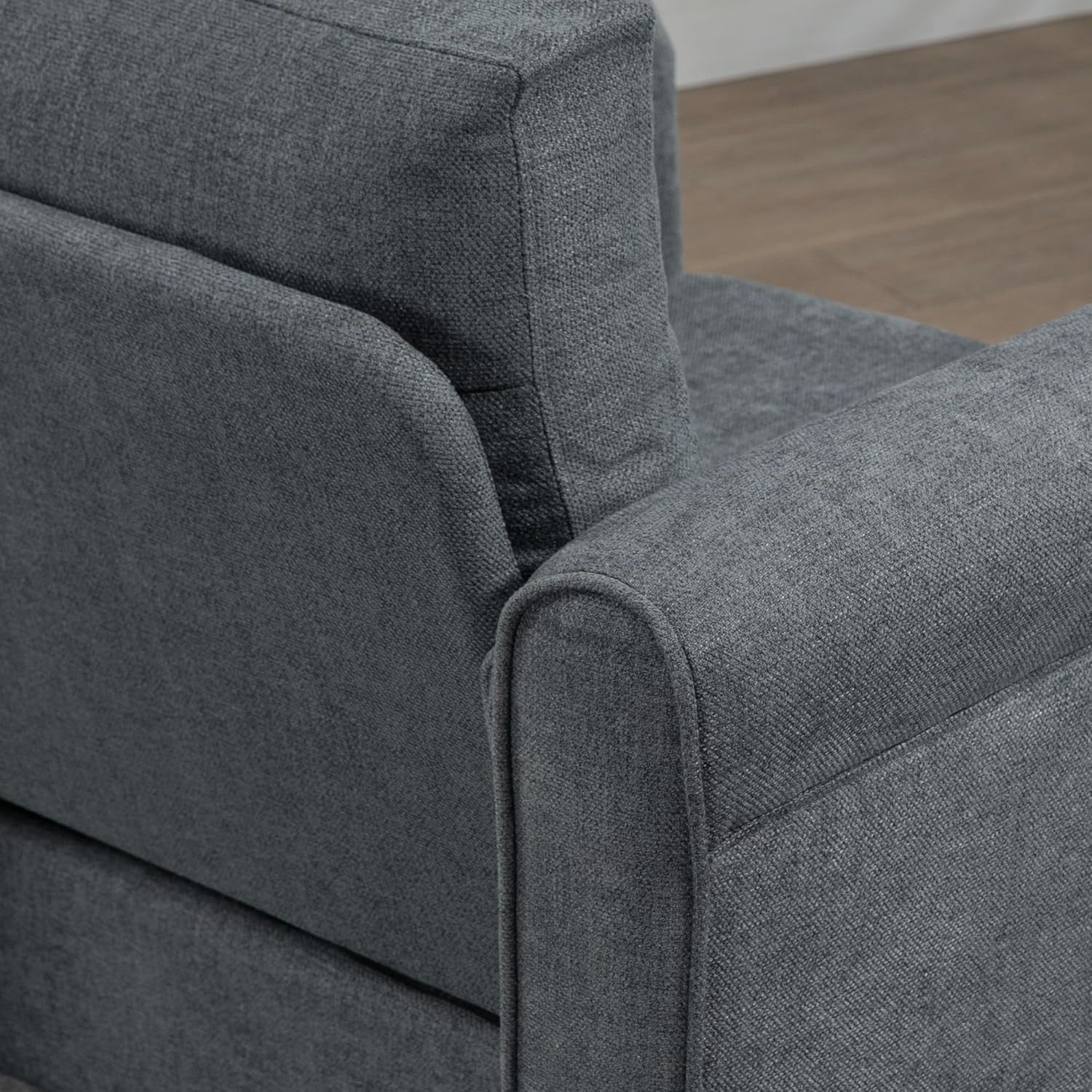 Dark Grey Upholstered Accent Armchair with Back Pillow & Rubber Wood Legs