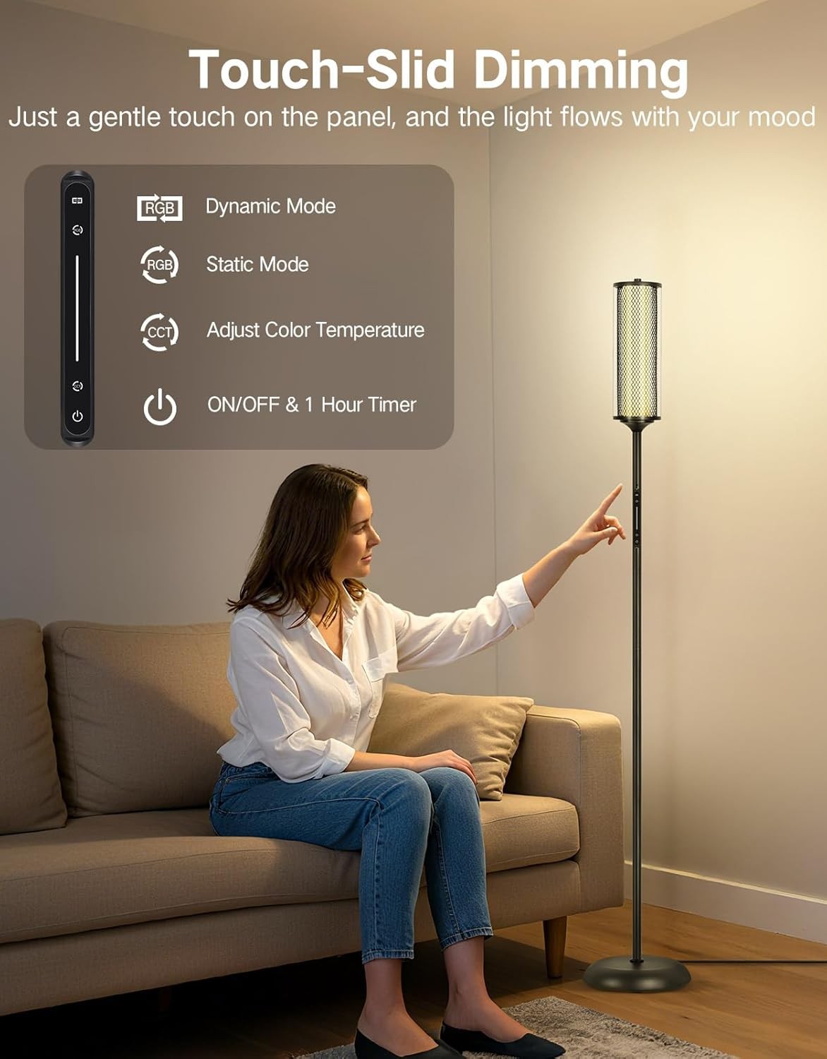 RGB Corner Floor Lamp Smart LED Dimmable App Remote Music Sync