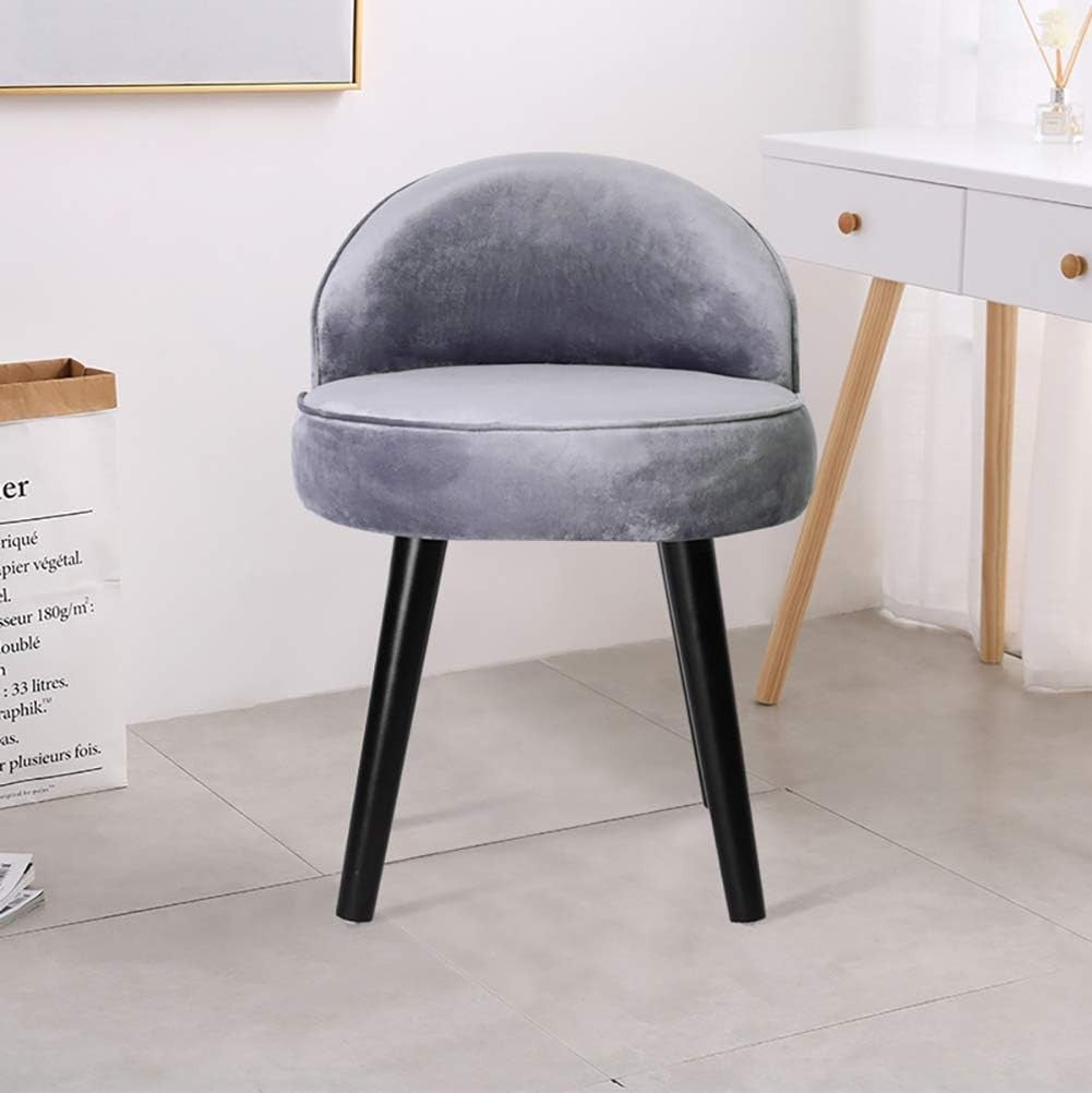 Light Grey Velvet Low Back Ottoman Dressing Table Stool with Wooden Legs