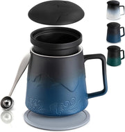 500ml Tea Infuser Mug with Lid Porcelain Loose Leaf Tea Cup Blue