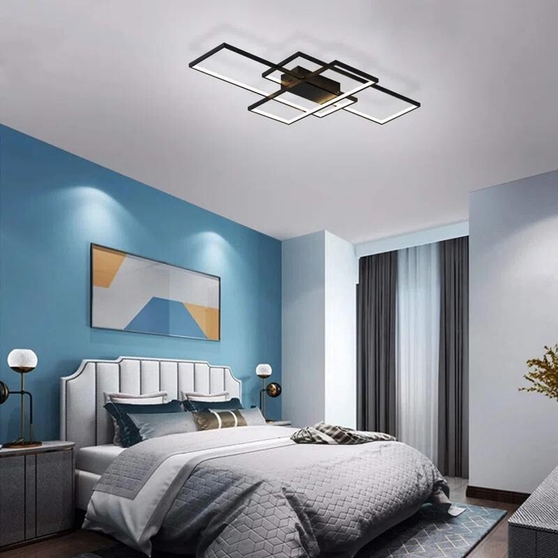 3 Square LED Ceiling Light Dimmable Remote Modern 50W Flush Mount Lamp