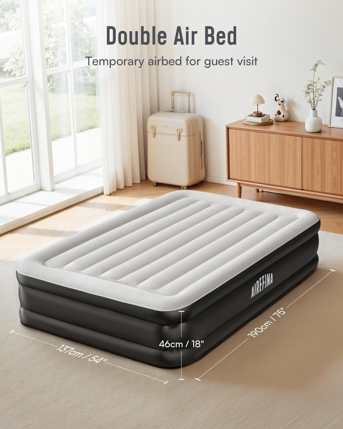 Self-Inflating Double Airbed with Built-In Pump – Portable Camping & Guest Mattr