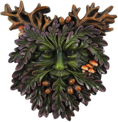 Green Man Wall Plaque Resin 14.5cm Garden Ornament Mythical Leaf Face Decor