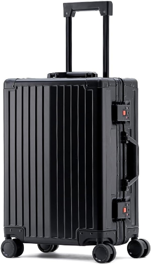 20 Inch Black Aluminum Cabin Suitcase Hard Shell TSA Lock Spinner Case