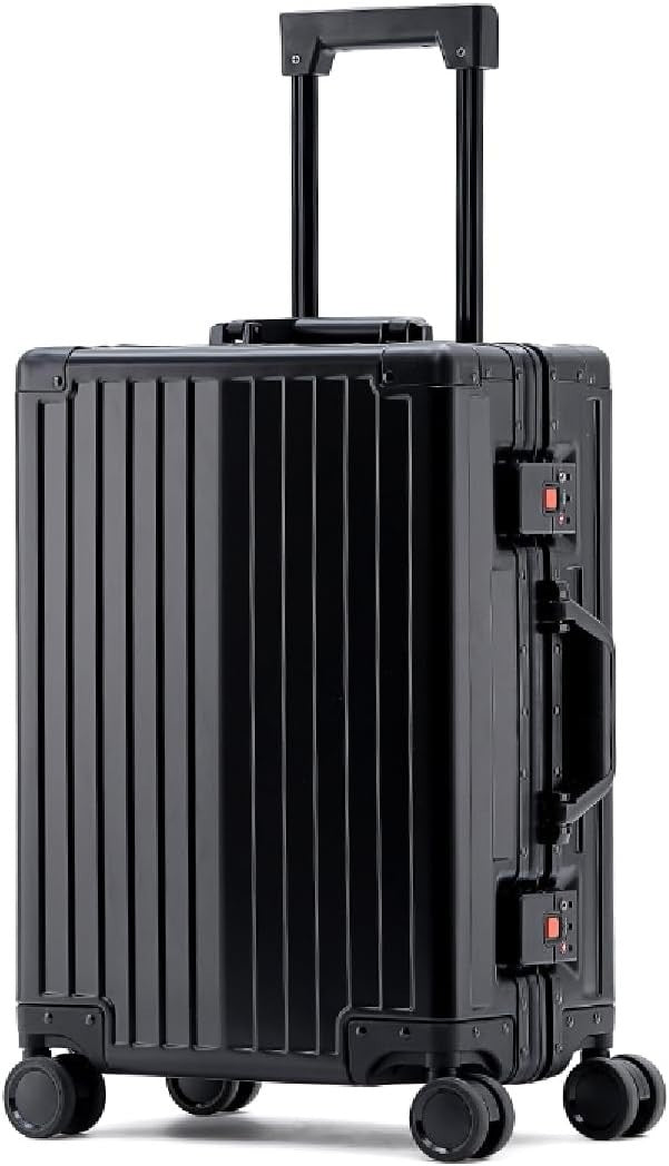 20 Inch Black Aluminum Cabin Suitcase Hard Shell TSA Lock Spinner Case