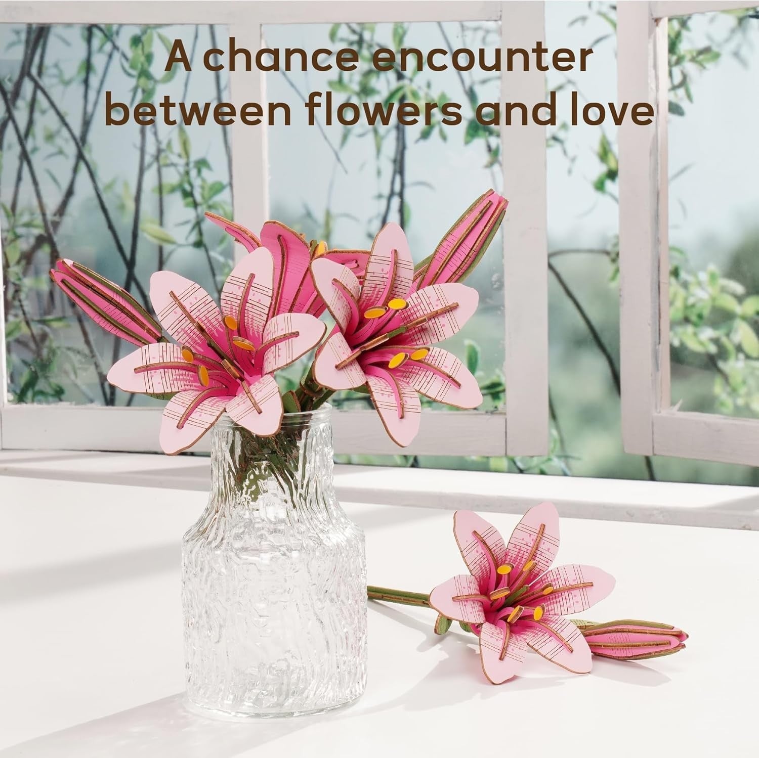 3D Wooden Flower Puzzle Pink Lily - DIY Craft Kit, Perfect Gift & Decor