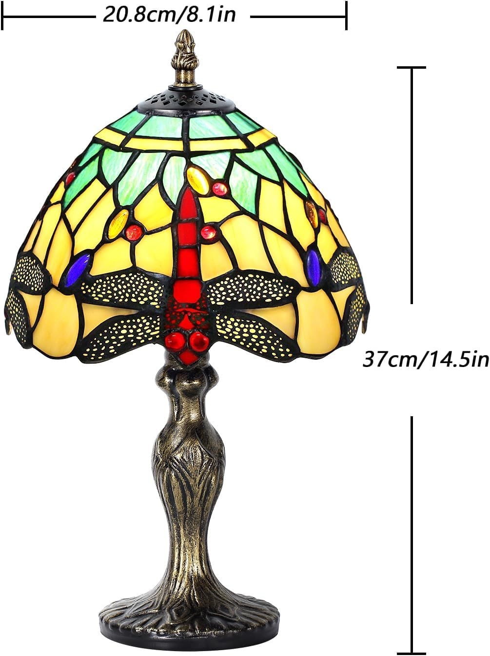 Vintage Stained Glass Table Lamp with Dragonfly Design Warm LED Light