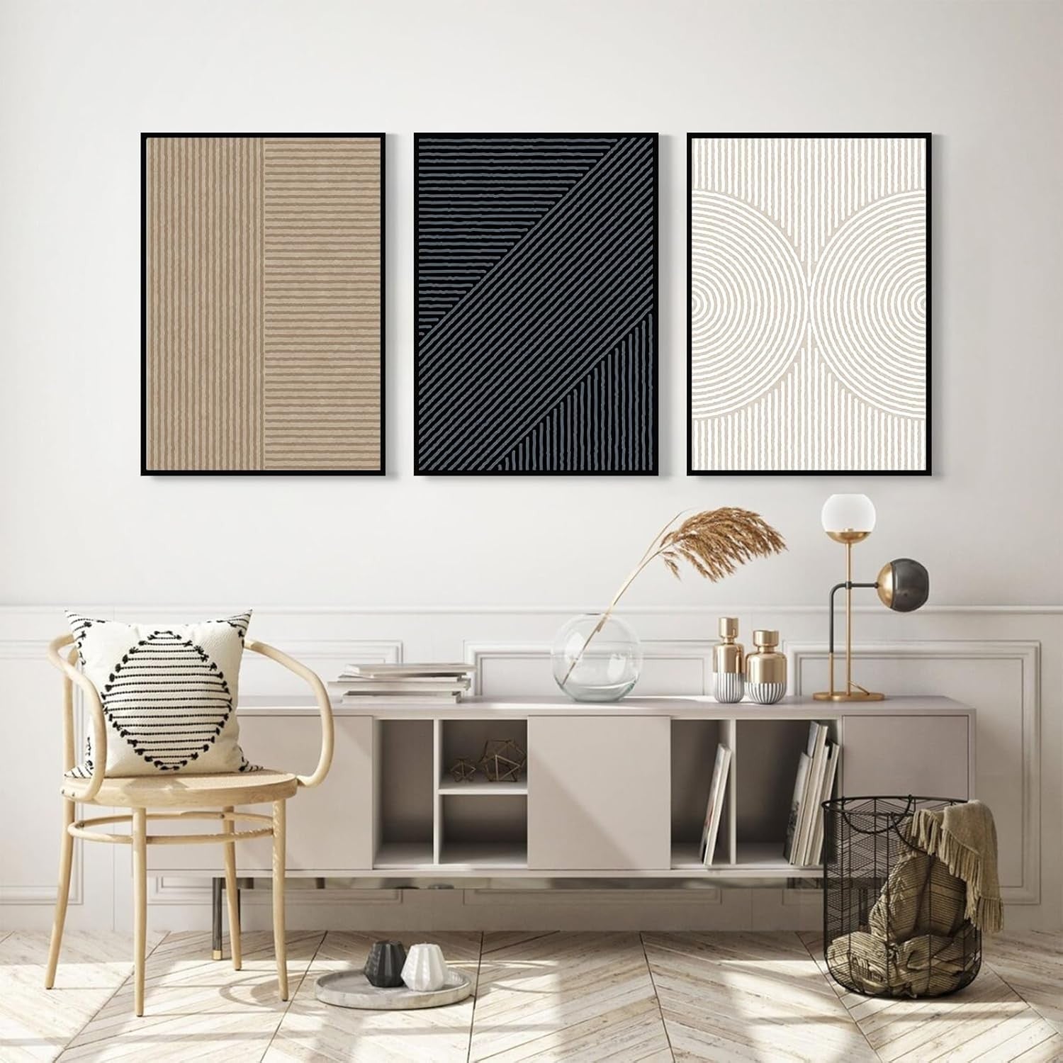3-Piece Modern Abstract Canvas Wall Art 16x24" Neutral Boho Decor
