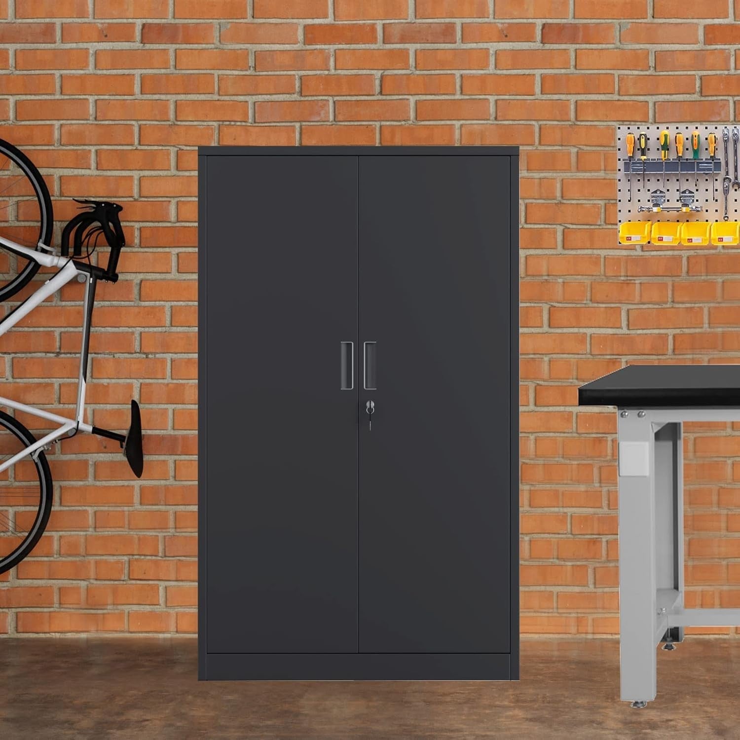 Lockable Steel Storage Cabinet with Shelves for Office Garage 180x90cm
