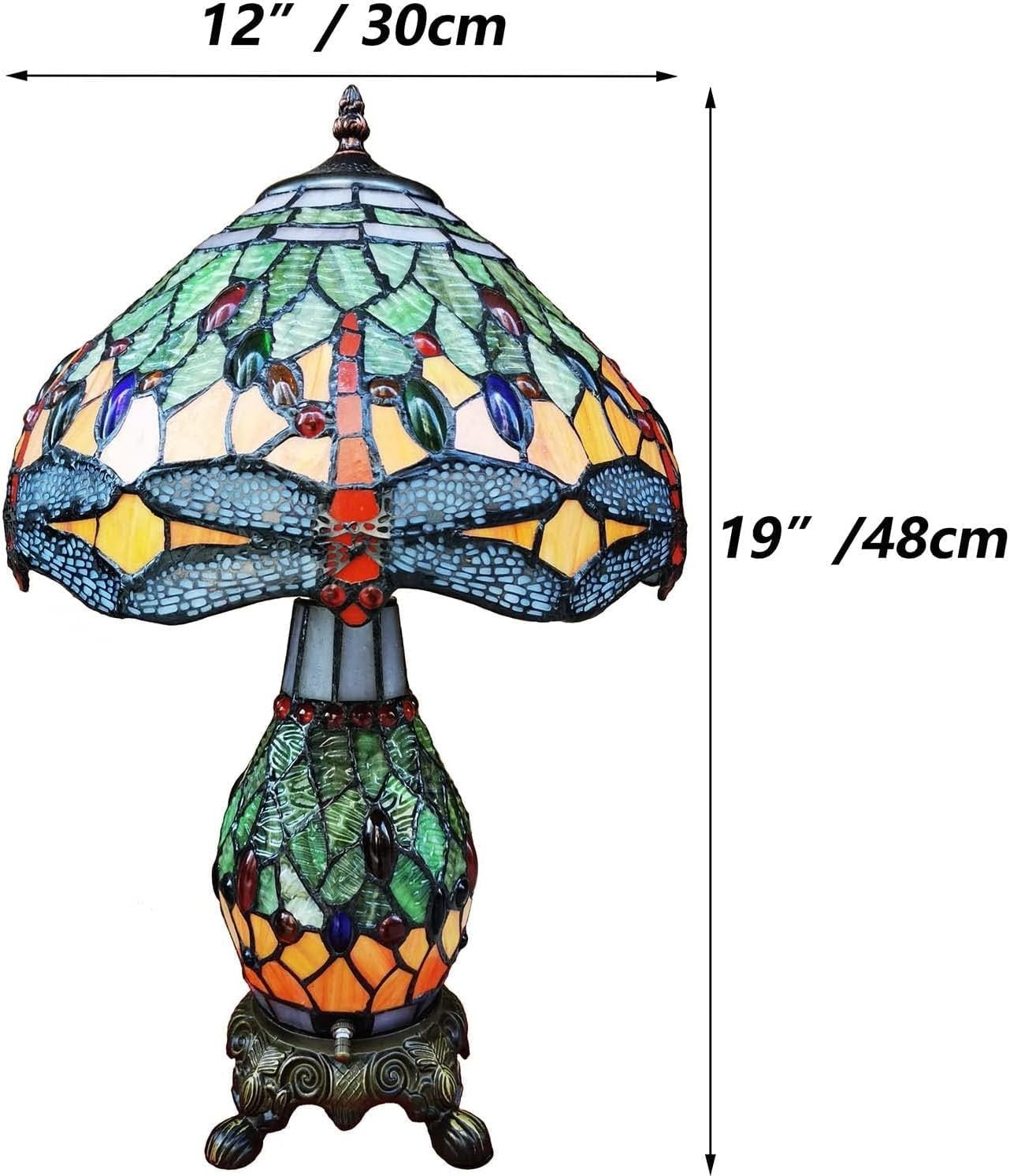 Dragonfly Tiffany Table Lamp 19” Tall Handmade Stained Glass Light