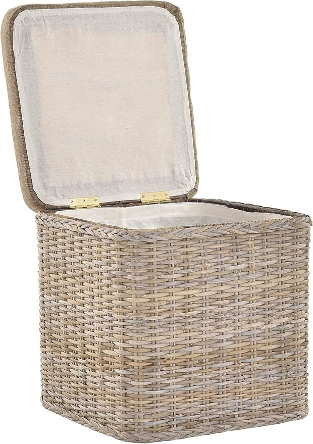 Luxury Rattan Laundry Basket with Padded Seat & Lid – Square Storage Hamper Grey