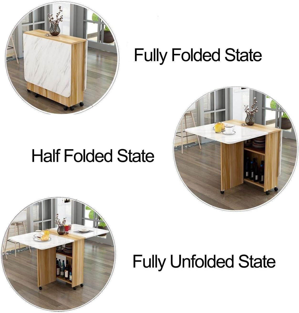 Space-Saving Folding Drop Leaf Dining Table with Wheels & Storage