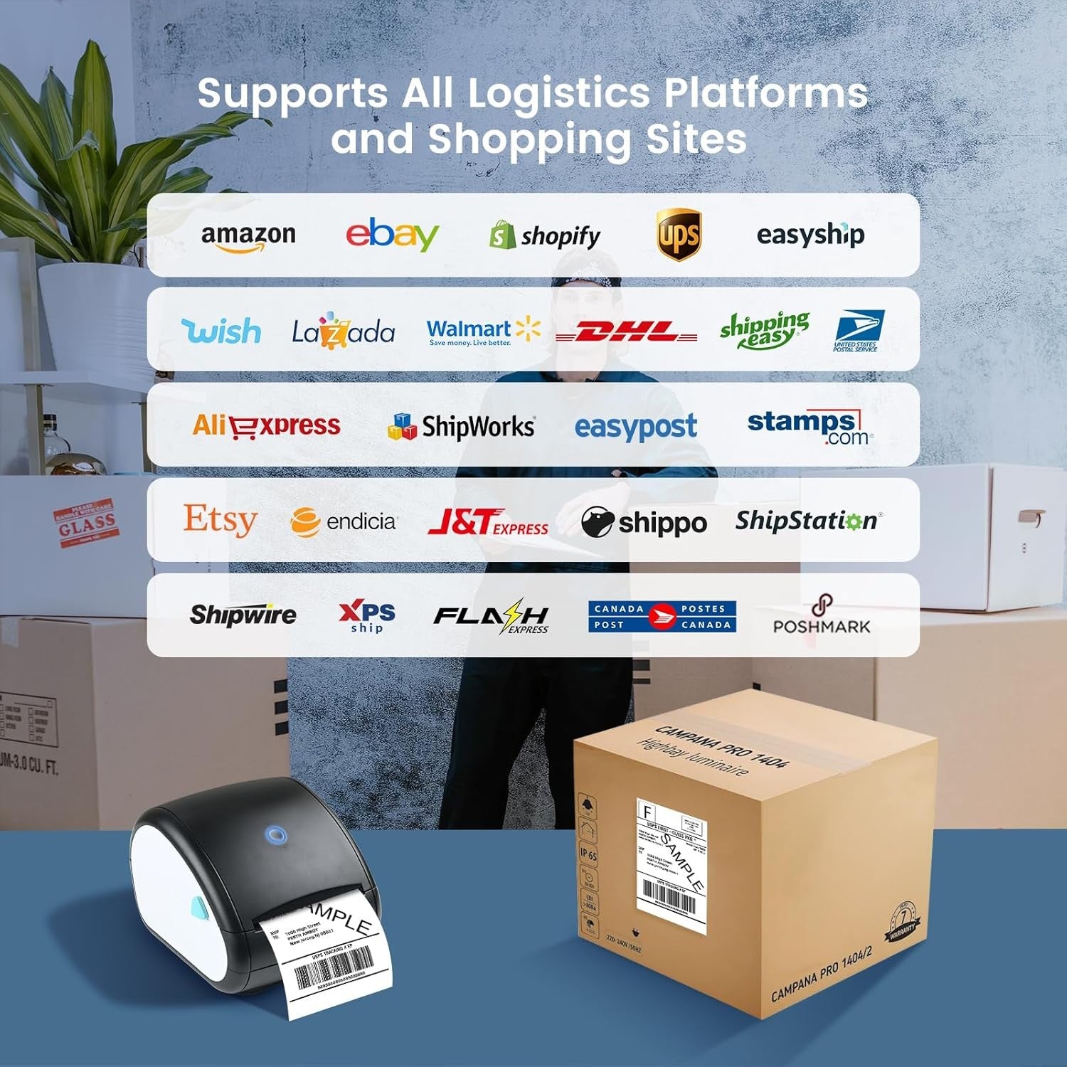 Bluetooth 4x6 Shipping Label Printer Thermal Postage