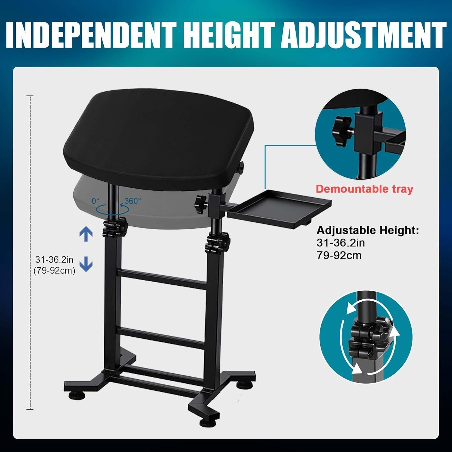 Tattoo Armrest Stand Adjustable Height Extra Large Cushion 180° Tilt Tray