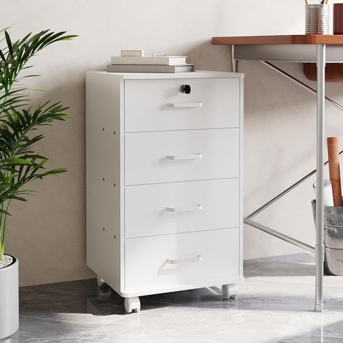 Mobile 4 Drawer File Cabinet Lockable Under Desk A4 Letter White
