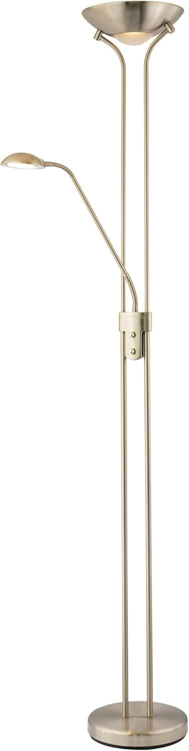 Satin Nickel Mother Child Floor Lamp Dimmable LED Reading Light