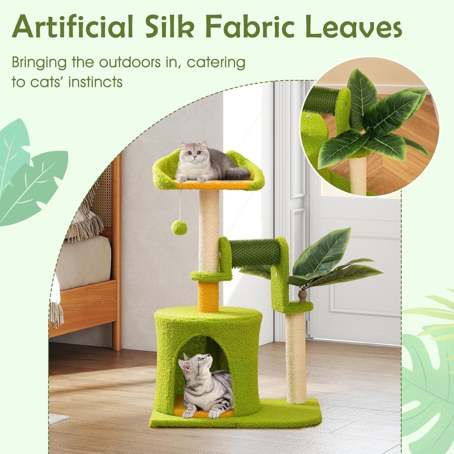 Green Palm Cat Tree Tower with Condo Perch Sisal Scratching Posts 79cm
